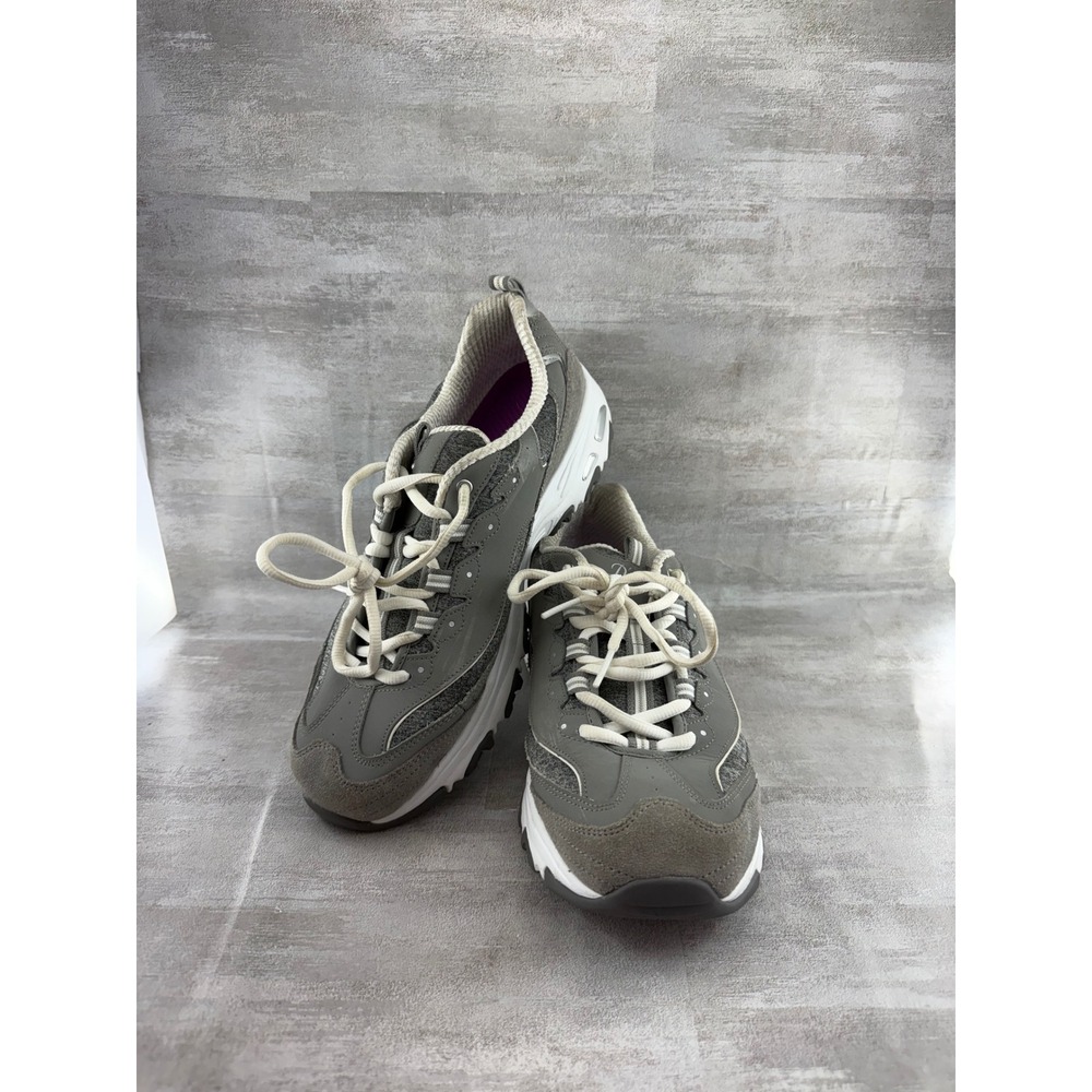 Skechers D'Lites Gray White Chunky Sneakers 11936W Women Sz 10